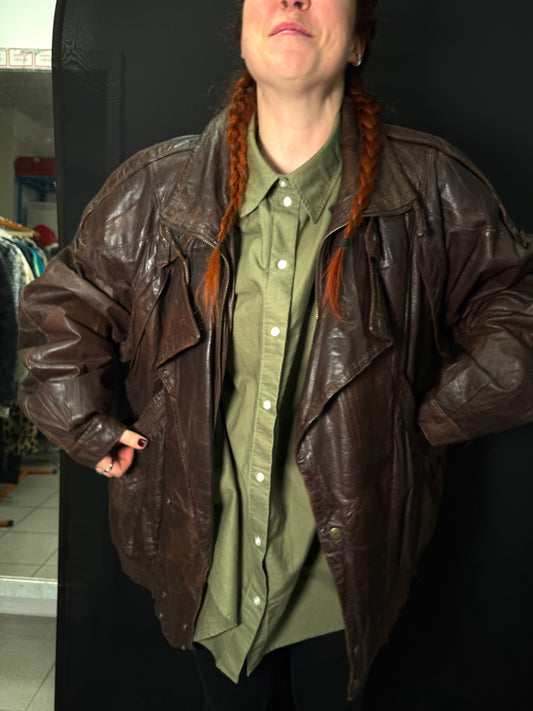 Braune Oversize Lederjacke