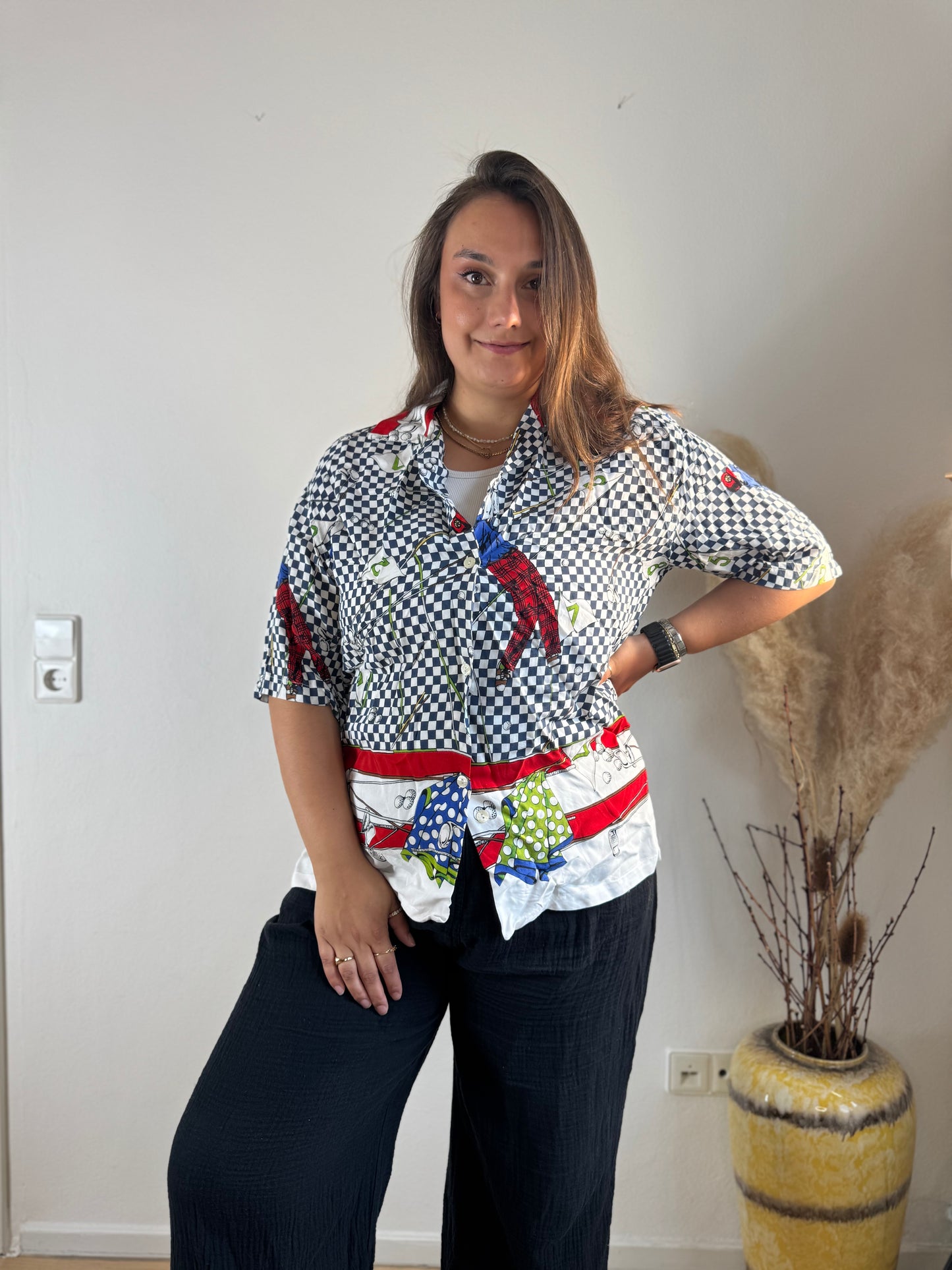 Statement-Kurzarmbluse – Größe XL