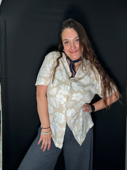 Kurzarmhemd Hawaii beige