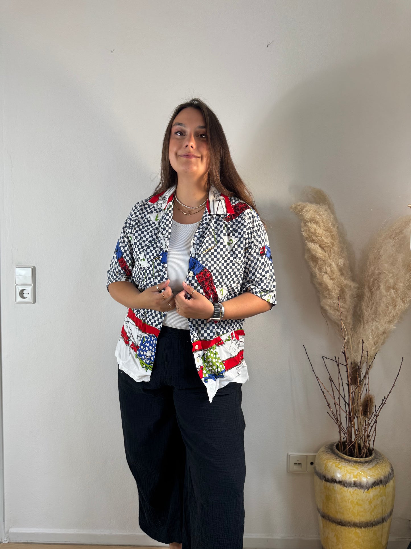 Statement-Kurzarmbluse – Größe XL