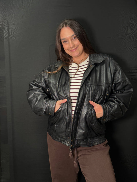 Oversize Lederjacke schwarz