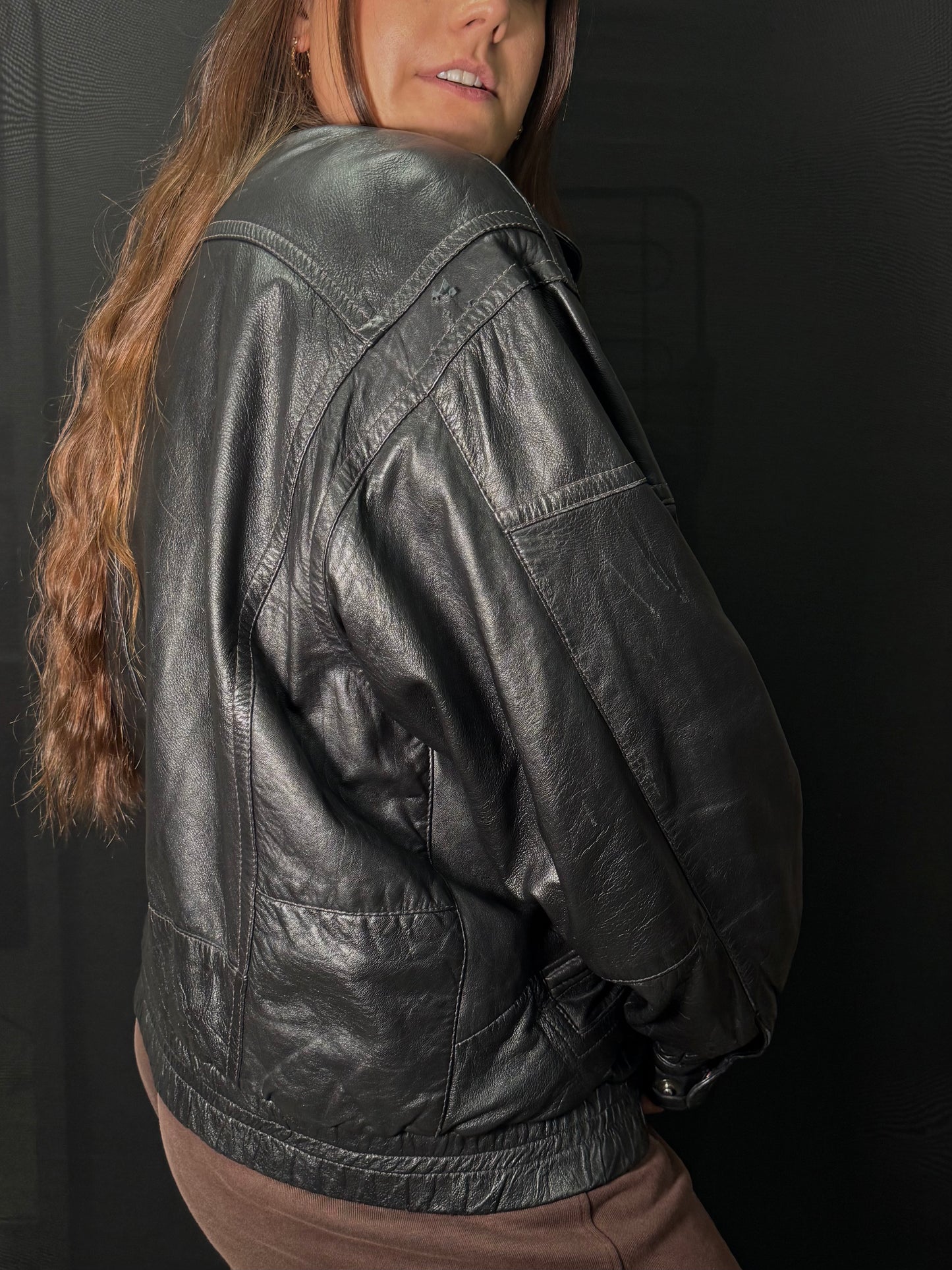 Oversize Lederjacke schwarz