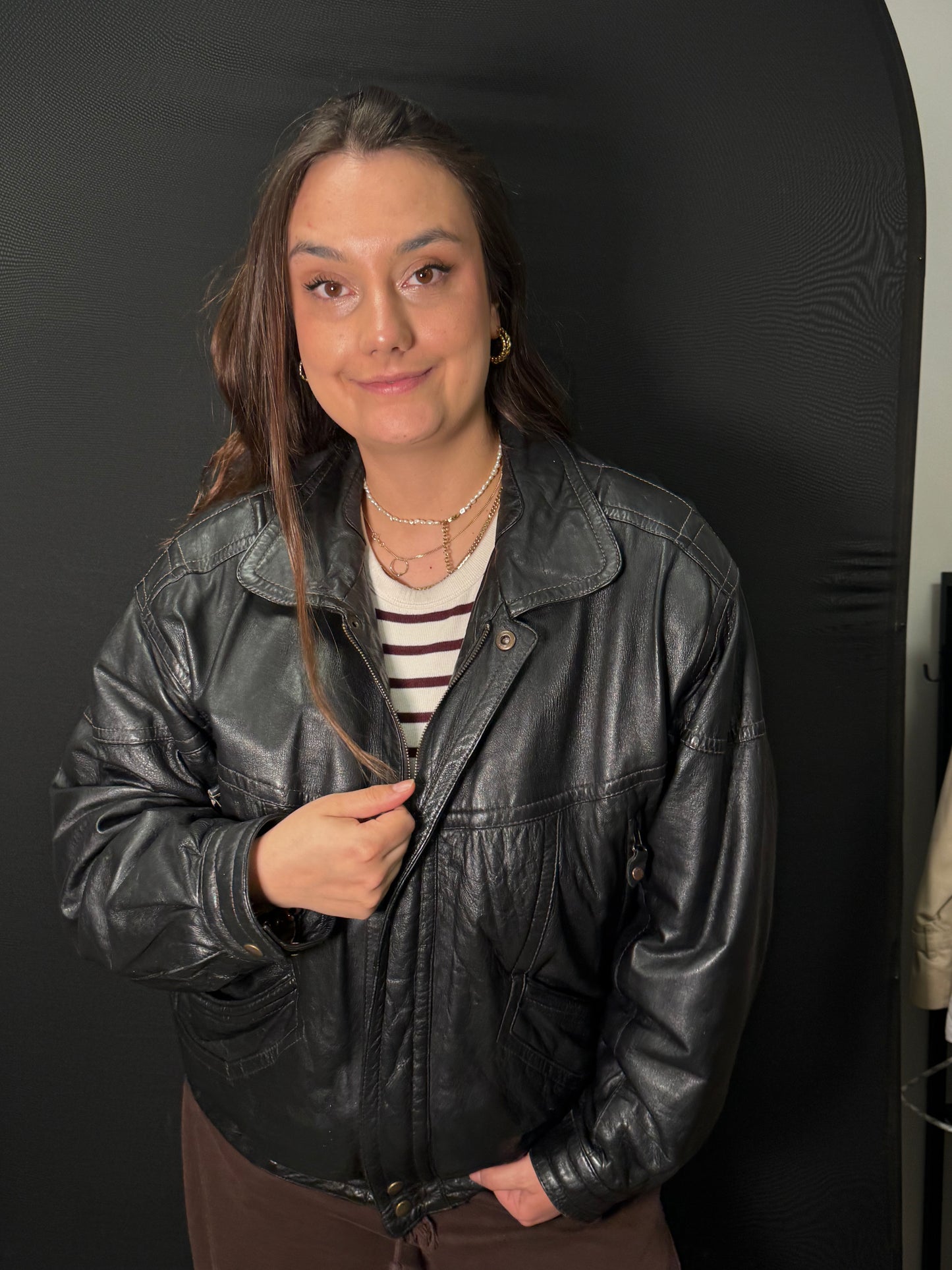 Oversize Lederjacke schwarz