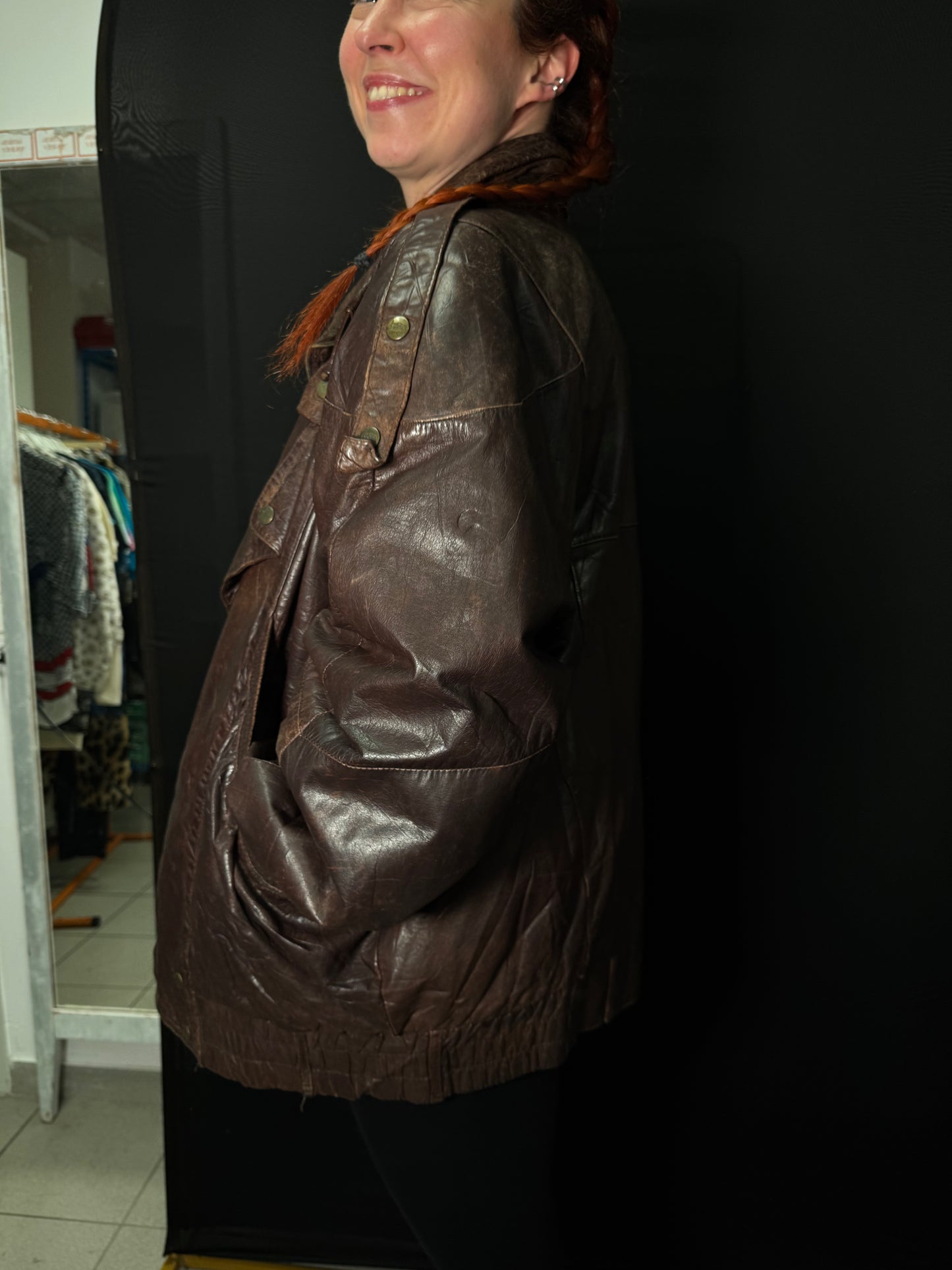 Braune Oversize Lederjacke