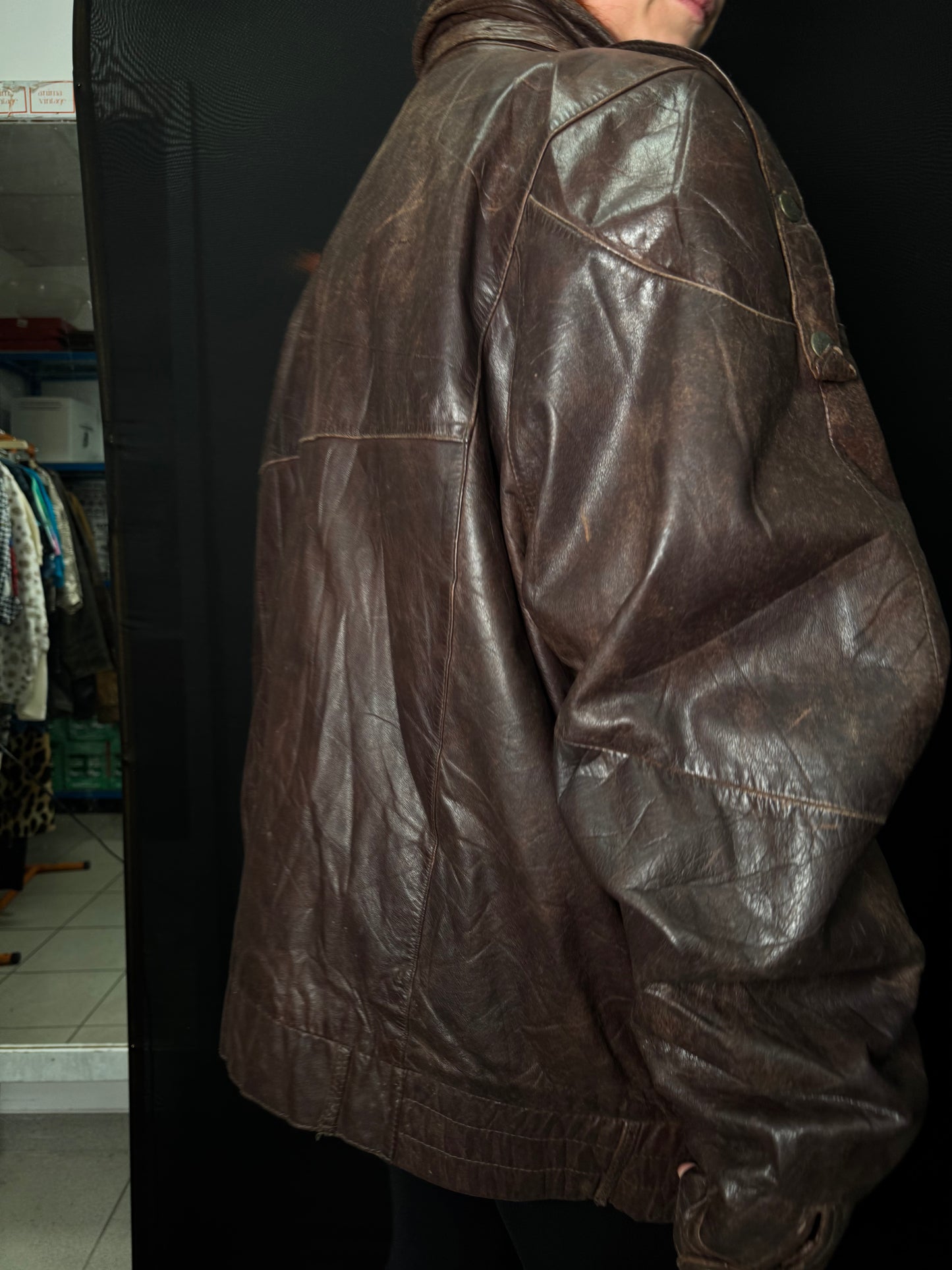 Braune Oversize Lederjacke
