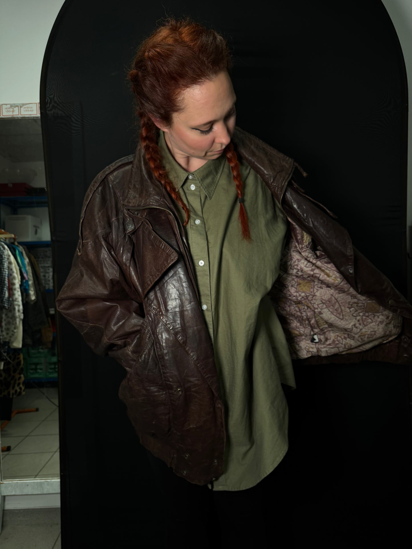 Braune Oversize Lederjacke